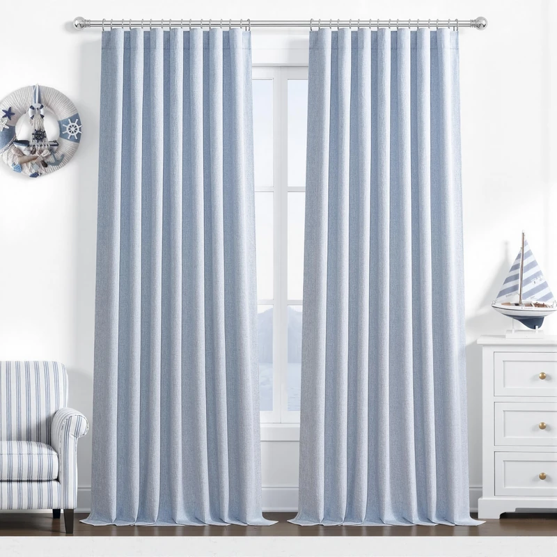 Dusty Blue Blackout Nursery Curtains 108 Inch Tall Length for Kids/Boys Rooms/Bedroom, Floor to Ceiling Track Pleated Large Window Drapes Linen Winter Thermal Coastal Light Blue(50"Wx108"Lx 2Panels)