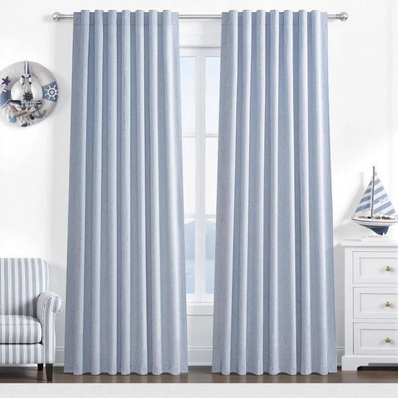Dusty Blue Blackout Nursery Curtains 84 Inch Length for Kids/Boys Rooms/Bedroom, Floor to Ceiling Track Pleated Window Drapes with Hooks Linen Winter Thermal Coastal Light Blue(50"Wx84"Lx 2Panels)