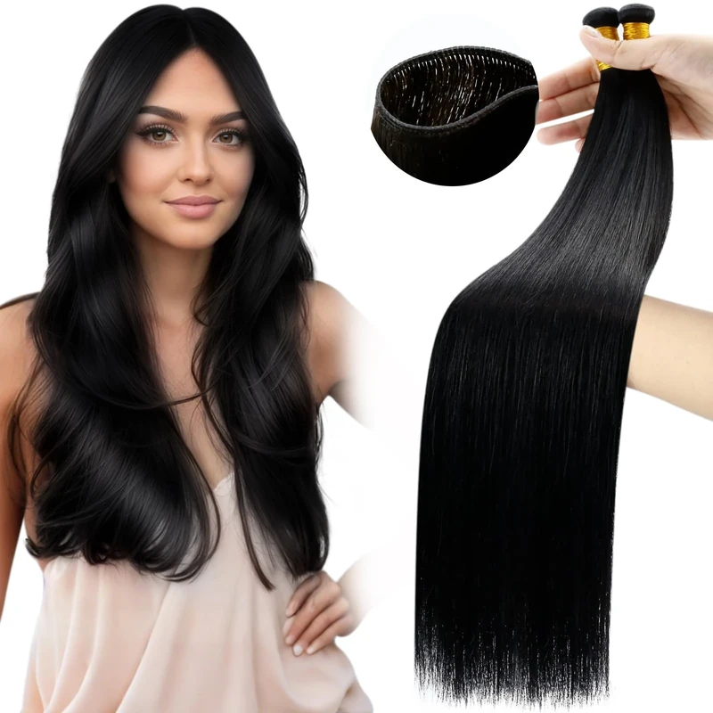 Moresoo Ultra-thin Weft Hair Extensions Human Hair 18 Inch Jet Black Seamless Sew in Hair Extensions Human Hair Black Remy Straight Hair 50g/pack #1