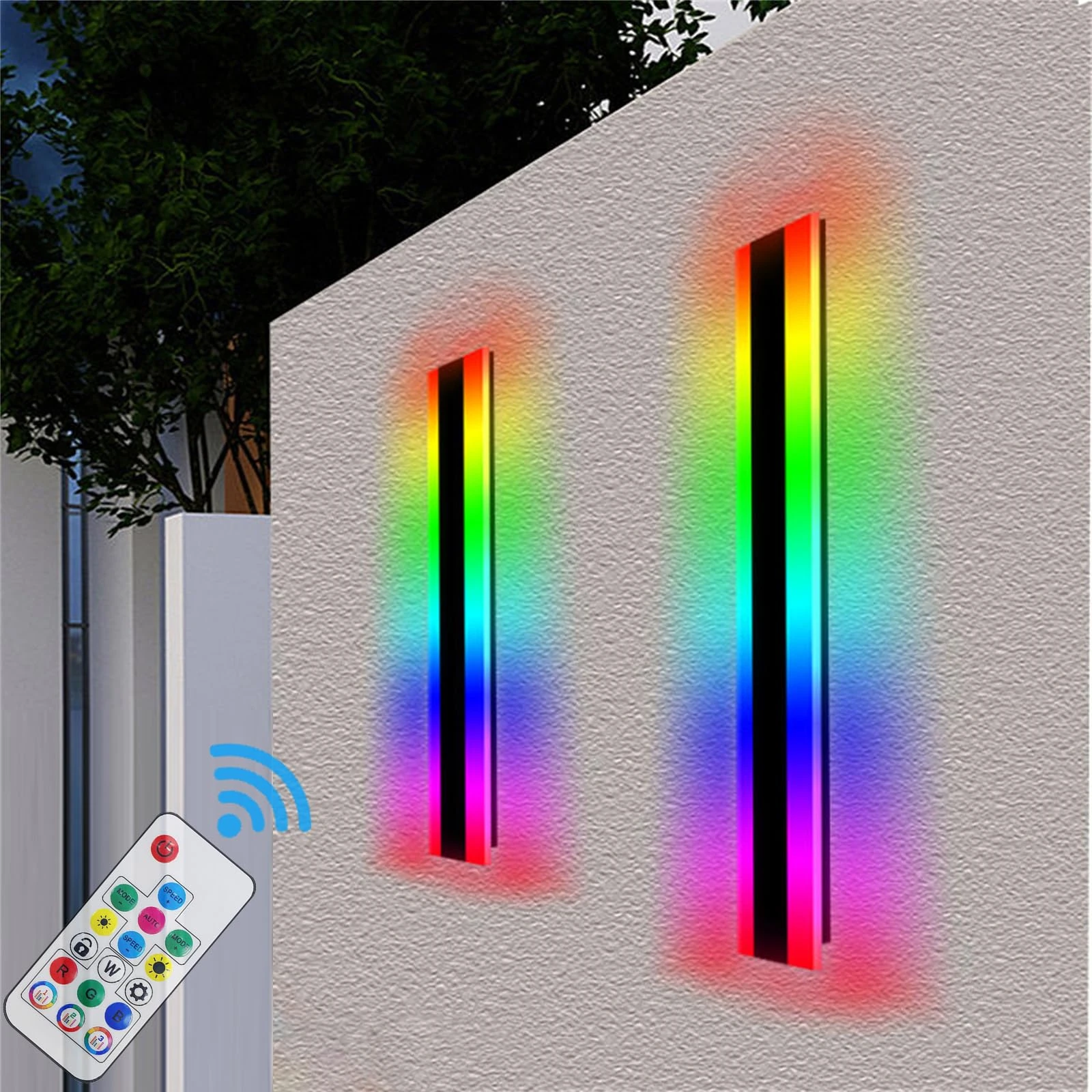 ZLLFHS RGB Outdoor Dimmable Wall Lights Lamp with Remote Control Gardens Wall Lamps Outside Indoor Long Strip Lamp IP65 Waterproof Wall Villa Terraces Exterior Walls