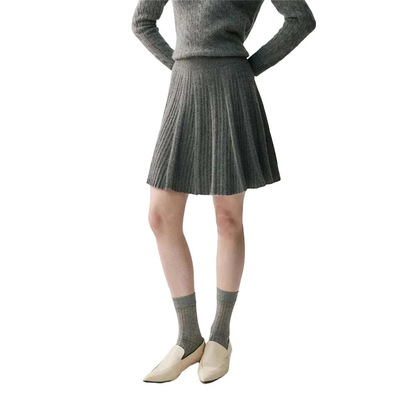 Women's Pleated Cashmere Skirt Mini A-Line with Detailed Hem for Office and Formal Events Skirts Deep Gray9 S