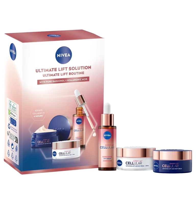 NIVEA Ultimate Lift Solution Gift Pack (3 Products), Gift Set For Women, Includes Face Serum (30ml), Day Cream With SPF30 (50ml) and Night Cream (50ml), Anti-Age Skin Care Essentials