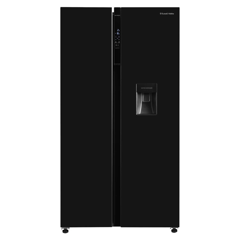 Russell Hobbs Freestanding American Fridge Freezer with Water Dispenser 442 Litre 70/30 in Black, Super Freeze Function 177cm Tall & 90cm Wide with 5 Glass Shelves RH90AFF201B-WD