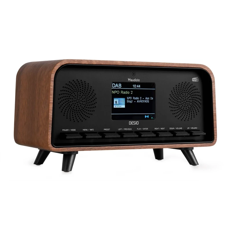 Audizio Desio Retro DAB+ Digital Radio with Bluetooth, USB, FM, Large LCD, Stereo Speakers, 50 Presets, Alarm & Sleep Timer - Dark Wood Finish, Modern Classic Design