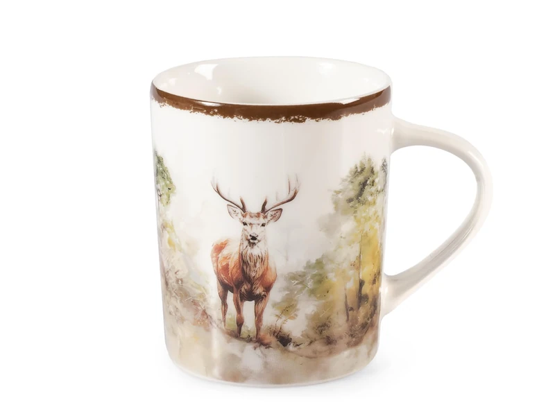 H&H Set of 9 New Bone China Mugs - Deep Spirit Design, 330ml - Elegant Deer Mugs - Ideal for Tea, Coffee, Cappuccino