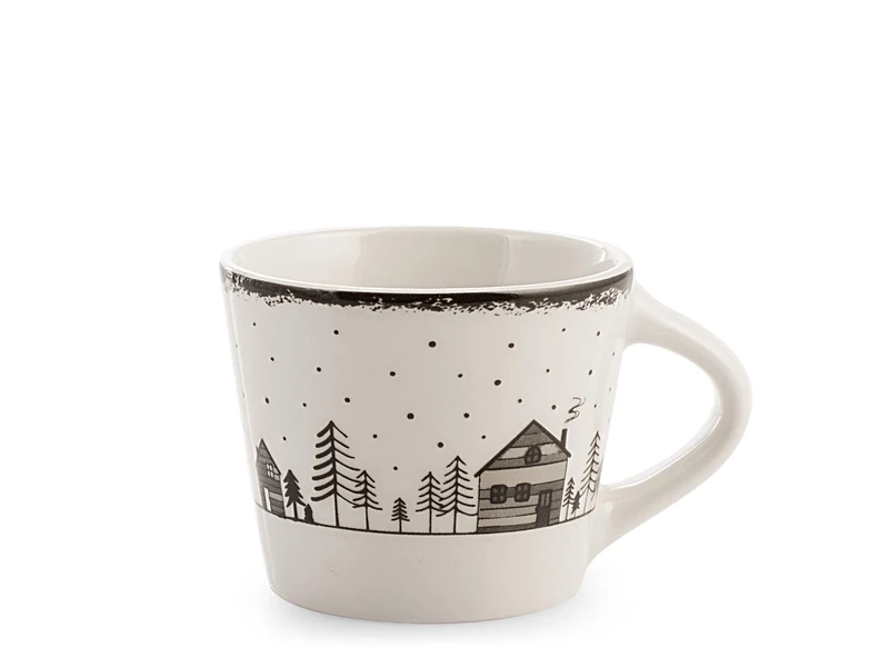 H&H Set of 12 New Bone China Tea Cups - Winter House Decoration, 280 ml - Elegant Service, Ideal for Breakfast, Hot Tea, Chocolate, Cappuccino