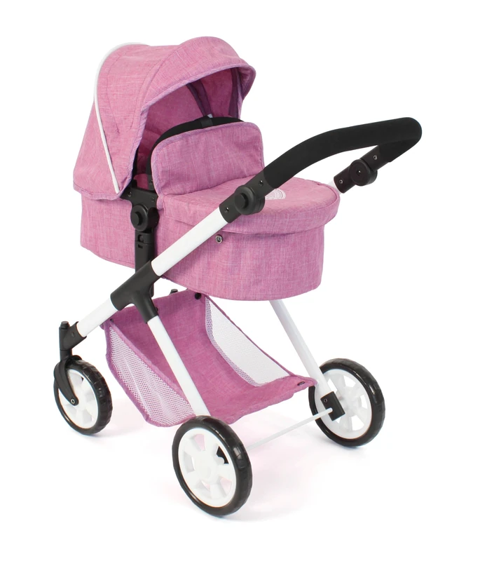 Bayer Chic 2000 2-in-1 Mila Doll's Pram - Jeans Pink - Height Adjustable Handle 39-72 cm - Modern Frame - Dolls up to 50 cm - 3-7 Years