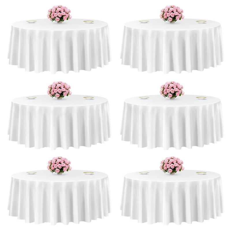 VEVOR White Round Tablecloths 6 Pack, 120 Inches in Diameter, Stain- & Wrinkle- Resistant, Machine Washable Table Clothes, Polyester Fabric Table Covers for Wedding, Party, Banquet, Formal Events