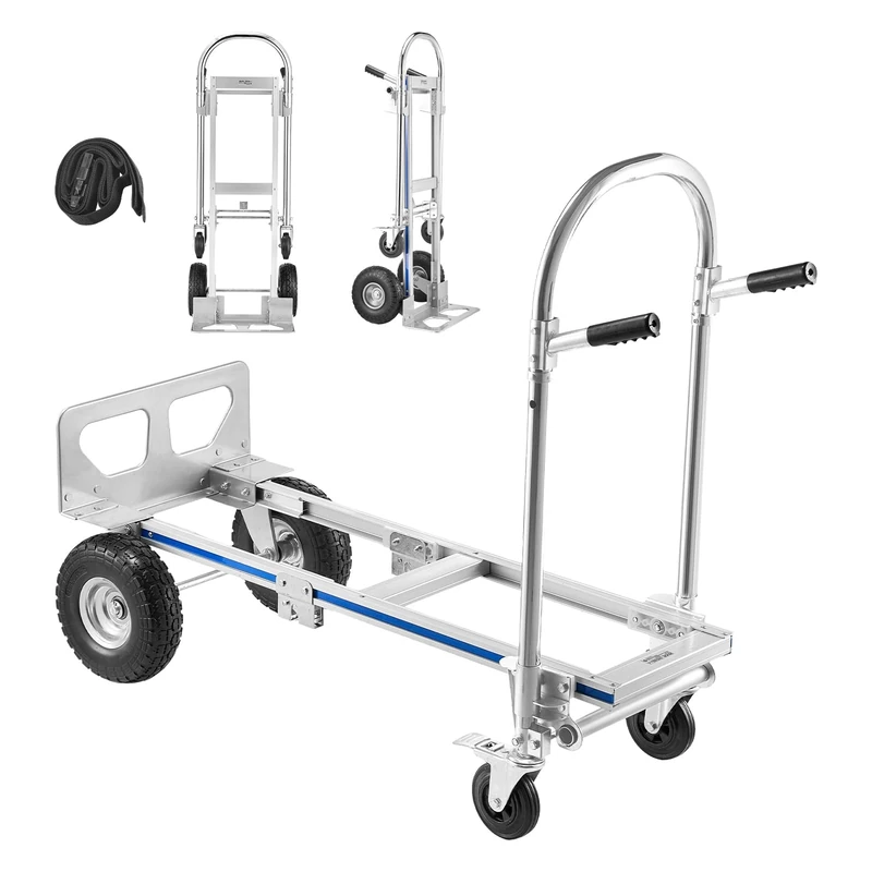 VEVOR 2 in 1 Hand Truck, 1000 lbs Load Capacity for 4-Wheel Mode, Convertible Hand Truck Dolly with Non-Slip Handle & Wheels, Portable Trolley Dolly for Moving Home, Office, Warehouse, Supermarket