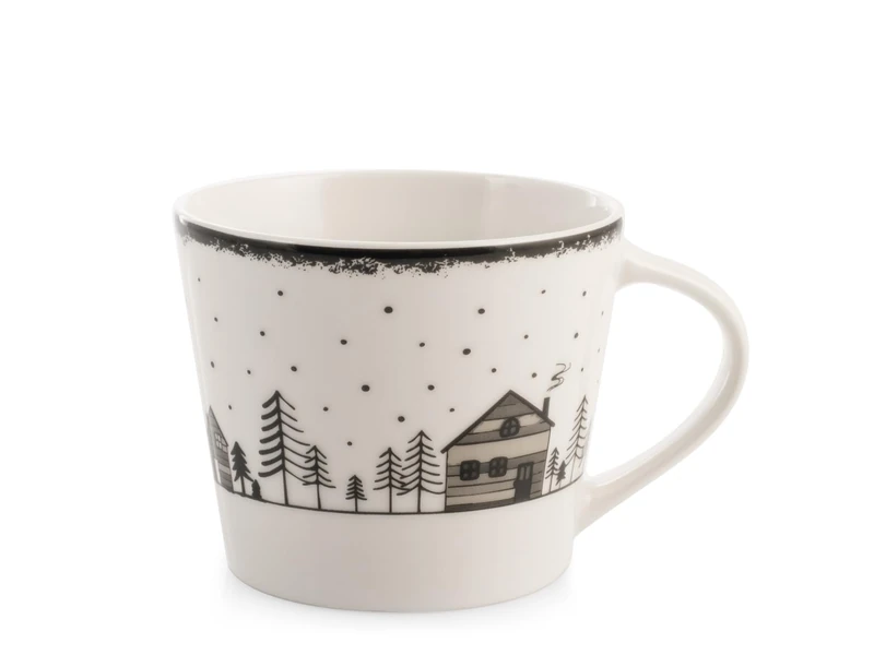 H&H Set of 9 Jumbo Cups in New Bone China - Winter House Decoration, 420ml - Large Cups for Tea, Coffee Latte, Cappuccino - Elegant Winter Design - Image 1