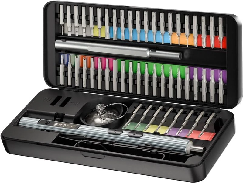 goobay Electric Cordless Screwdriver 58in1 with 50 Precision bits, Magnetic Aluminum case, 3 Torque Levels, LED Light, USB-C Charging, Tool Set for Electronics, Smartphone & PC - 77839