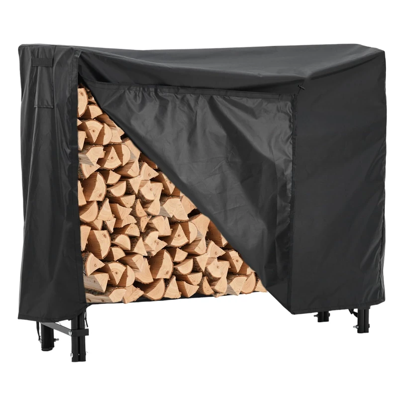 Metal Firewood Rack with Waterproof Protective Cover and Base Plate, Weatherproof Firewood Shelf for Garden, Patio, Balcony, Rustproof Wood Storage for Outdoor Use, XXL Storage Capacity - Image 1