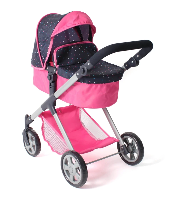 Bayer Chic 2000 2-in-1 Mila Doll's Pram - Confetti Pink - Height Adjustable Handle 39-72 cm - Modern Frame - Dolls up to 50 cm - 3-7 Years