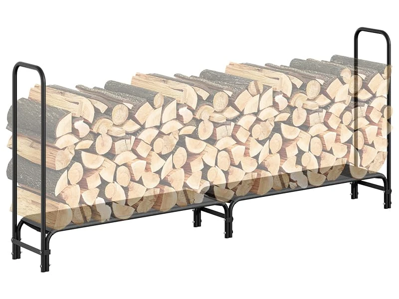 Metal Firewood Rack with Waterproof Protective Cover and Base Plate, Weatherproof Firewood Shelf for Garden, Patio, Balcony, Rustproof Wood Storage for Outdoor Use, XXL Storage Capacity - Image 1