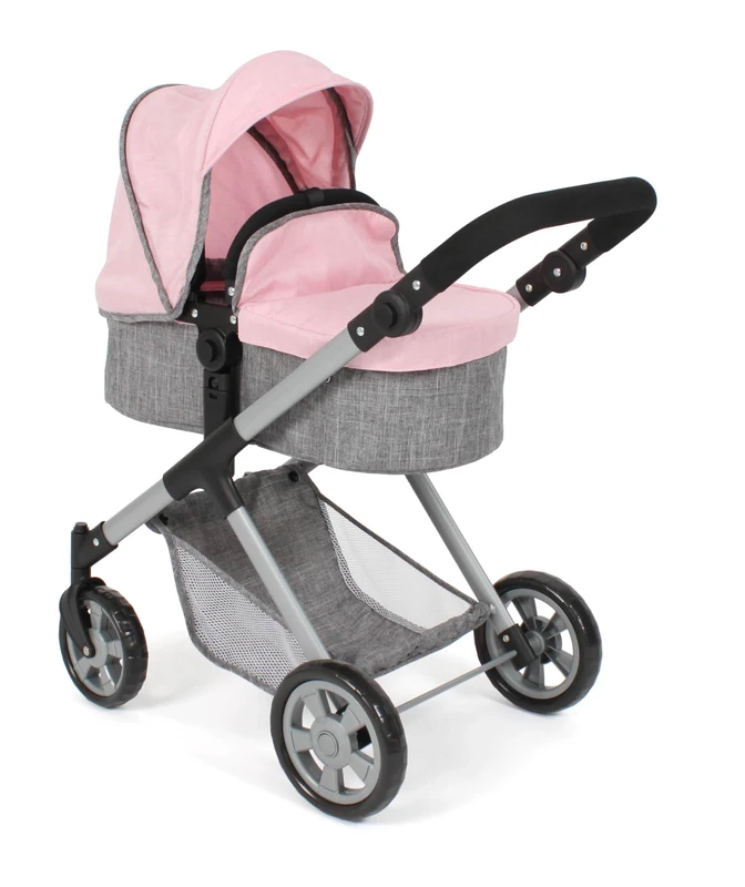 Bayer Chic 2000 2-in-1 Mila Doll's Pram - Melange Grey/Pink - Height Adjustable Handle 39-72 cm - Modern Frame - Dolls up to 50 cm - 3-7 Years