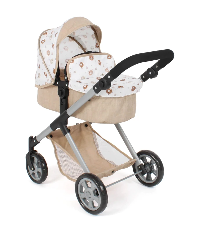 Bayer Chic 2000 2-in-1 Mila Doll's Pram - Beige Bear - Height-Adjustable Handle 39-72 cm - Modern Frame - Dolls up to 50 cm - 3-7 Years
