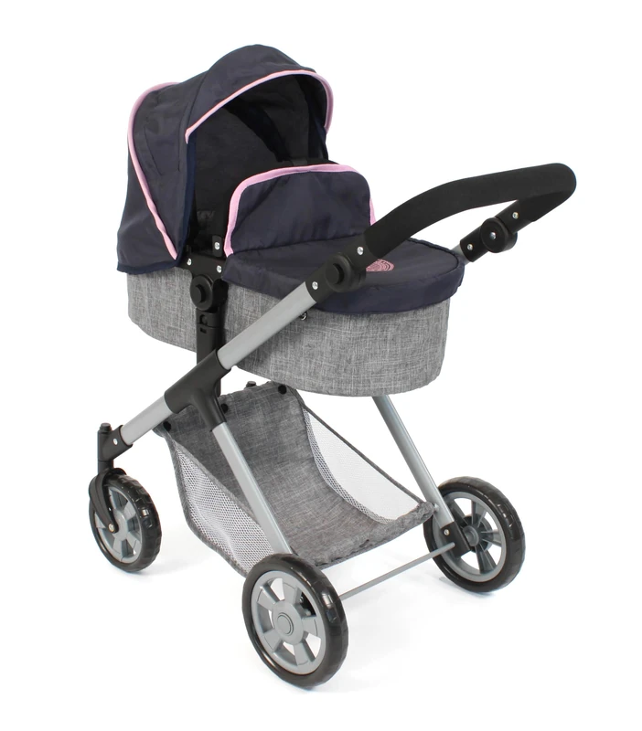 Bayer Chic 2000 2-in-1 Mila Doll's Pram - Melange Grey/Navy - Height Adjustable Handle 39-72 cm - Modern Frame - Dolls up to 50 cm - 3-7 Years