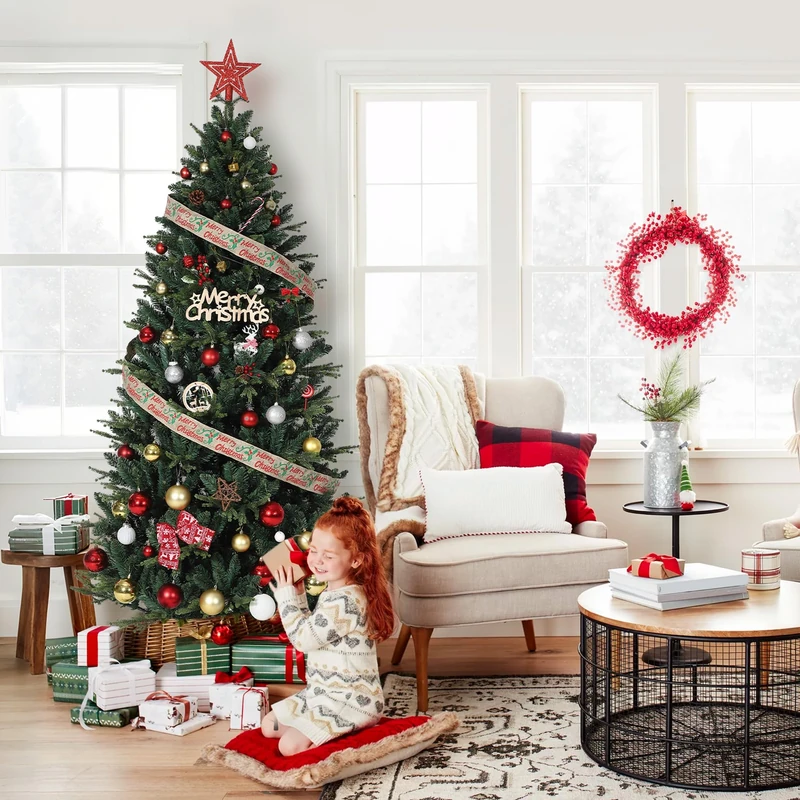 GarveeHome Artificial Christmas Tree Northern Lifelike Spruce Look, Polyethylene Vinyl Acetate (PEVA), Green, 180 cm