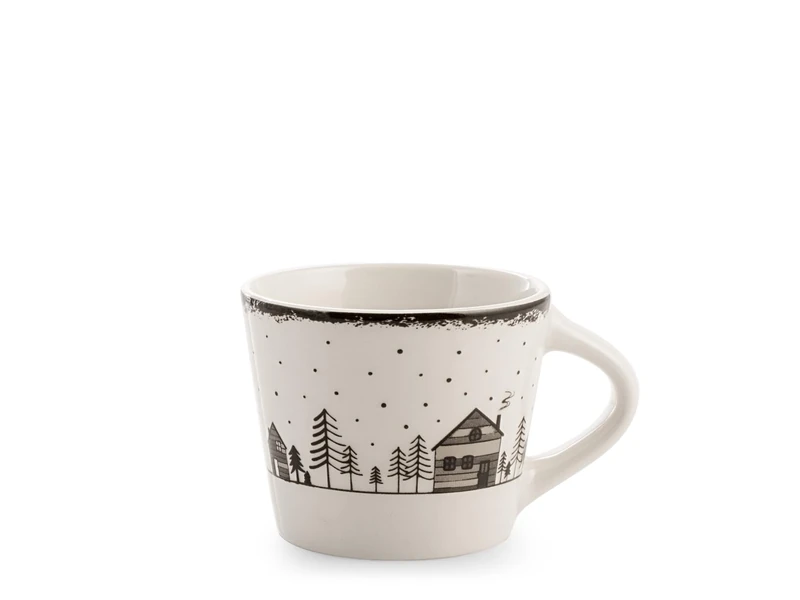 H&H Set of 18 New Bone China Coffee Cups - Winter House Decoration, 90 ml - Ideal for Espresso and Short Coffee