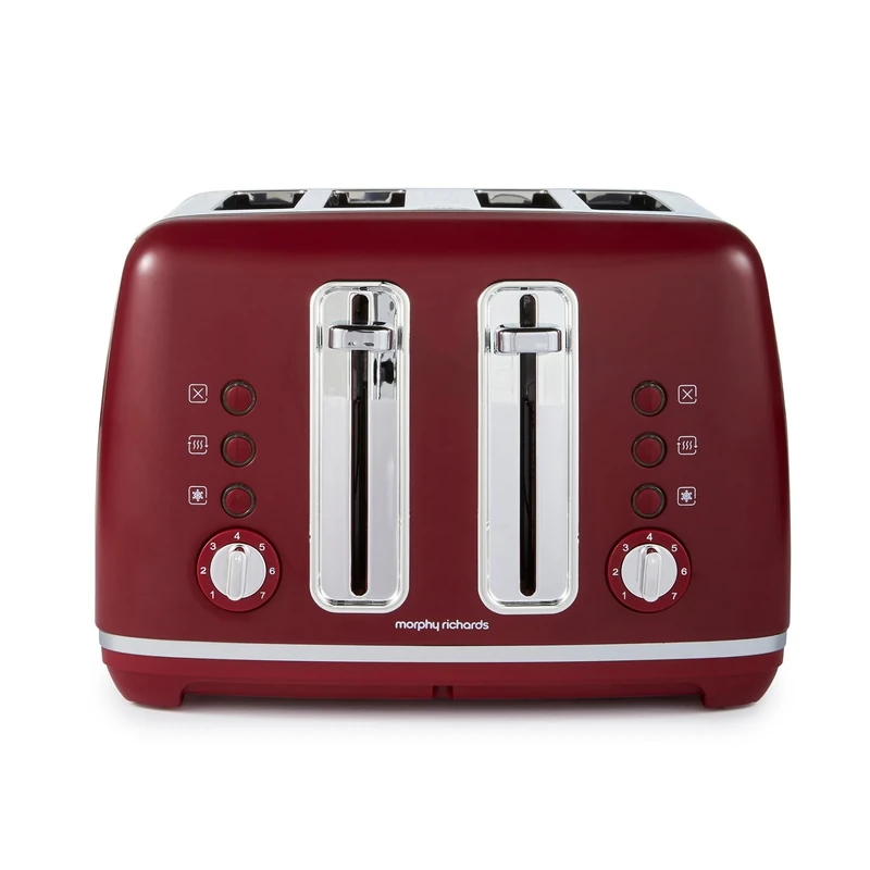 Morphy Richards Accents Toaster 4 Slice Toaster, Variable Browning, Wide Slots, High Lift, Illuminated Buttons, Removable Crumb Tray, Cancel, Reheat, Defrost, Integrated Cord Storage, Rhubarb, 242051