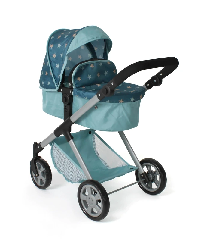 Bayer Chic 2000 2-in-1 Mila Doll's Pram - Turquoise Stars - Height Adjustable Handle 39-72 cm - Modern Frame - Dolls up to 50 cm - 3-7 Years