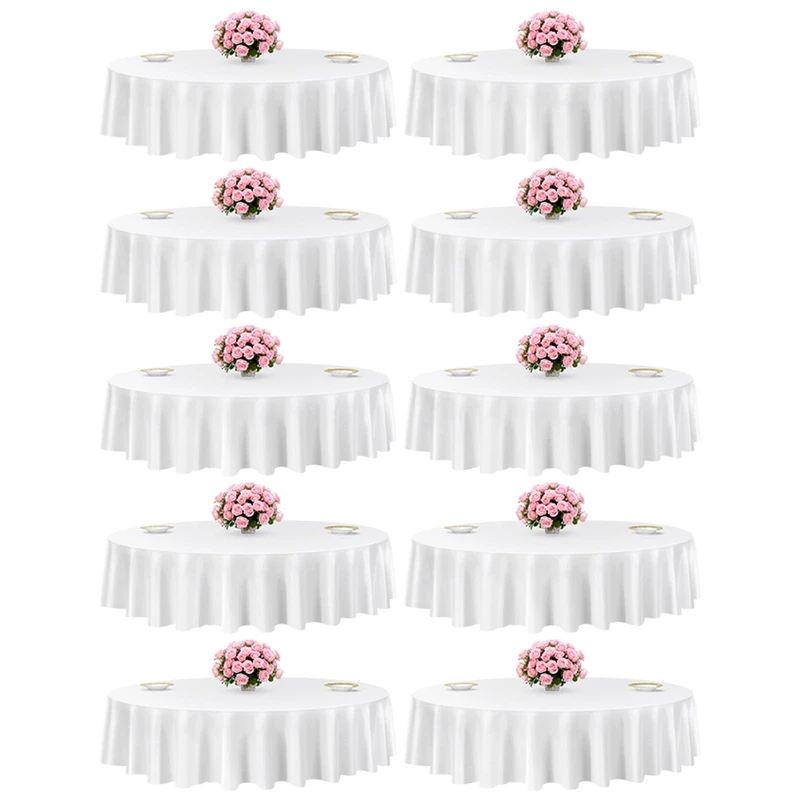 VEVOR White Round Tablecloths 10 Pack, 90 Inches in Diameter, Stain- & Wrinkle- Resistant, Machine Washable Table Clothes, Polyester Fabric Table Covers for Wedding, Party, Banquet, Formal Events