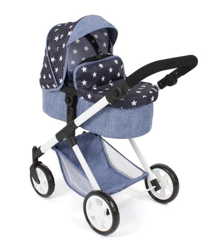 Bayer Chic 2000 2-in-1 Mila Doll's Pram - Navy Stars - Height Adjustable Handle 39-72 cm - Modern Frame - Dolls up to 50 cm - 3-7 Years