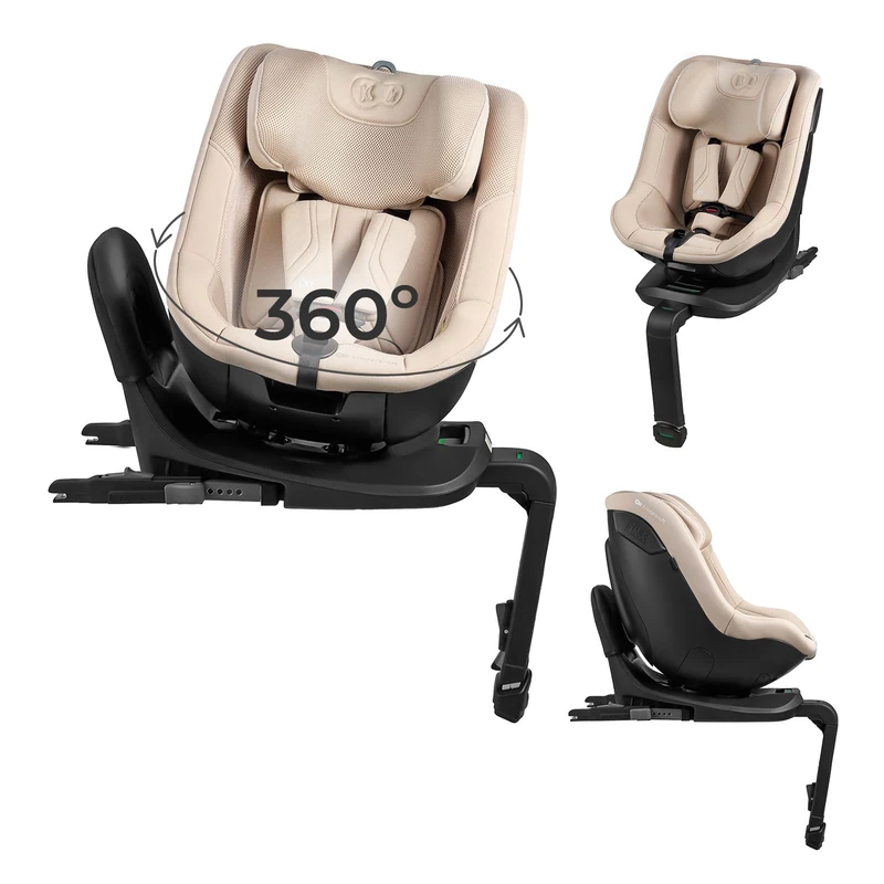 Kinderkraft I-Guard PRO i-Size Car Seat 61–105 cm, 360° Rotating, ISOFIX and Support Leg, 5-Point Harness, H-Guard System, SPS+, AIR Flow Fabric, Adjustable Backrest, Beige - Image 1
