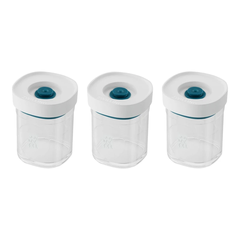 ZWILLING Fresh & Save Cube La Mer Vacuum Box Set, 3 Pieces, Size 2 m, Modular & Stackable Storage Container, Airtight & Vacuum Storage, Dishwasher Safe, Transparent-La Mer - Image 1