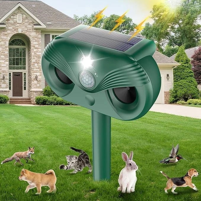 Solar Cat Repellent for Gardens UK, Ultrasonic Animal Repeller, Waterproof Cat Deterrent with PIR Motion Sensor,4 Modes, Effective for Squirrel, Dog, Cat, Fox, Bird Etc (Deep Green)
