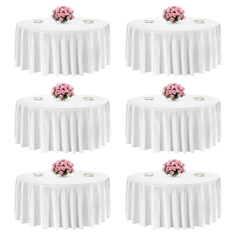 VEVOR White Round Tablecloths 6 Pack, 132 Inches in Diameter, Stain- & Wrinkle- Resistant, Machine Washable Table Clothes, Polyester Fabric Table Covers for Wedding, Party, Banquet, Formal Events