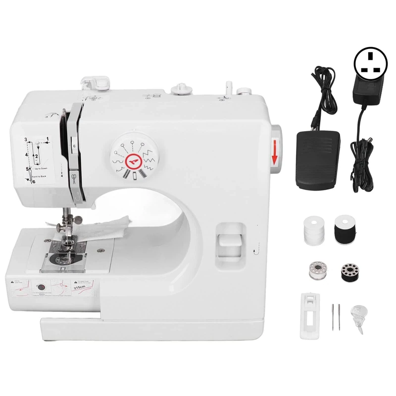 Mini Electric Sewing Machine 12 Stitches Portable Multifunctional Household Desktop Sewing Machine with Tube Function Cutting Knife Adjustable Speed for Home Tailoring DIY Crafts