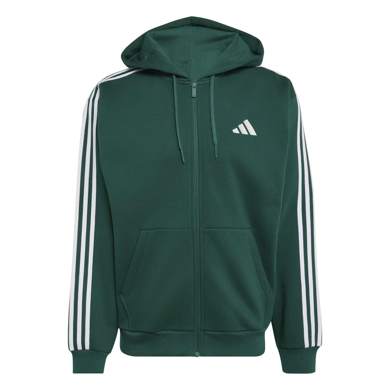 adidas Men's Essentials 3-Stripes Fleece Full-Zip Hoodie Sweatshirt, collegiate green/off white, 3XL