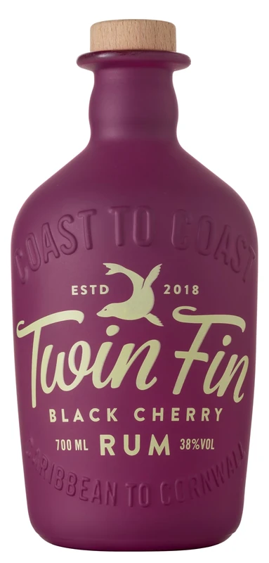 Twin Fin Black Cherry Rum | Caribbean Rum Blended in Cornwall | Cherry Notes & Decadent Almond | Pair with Cola | Summer Cocktails | 38% vol | 70cl