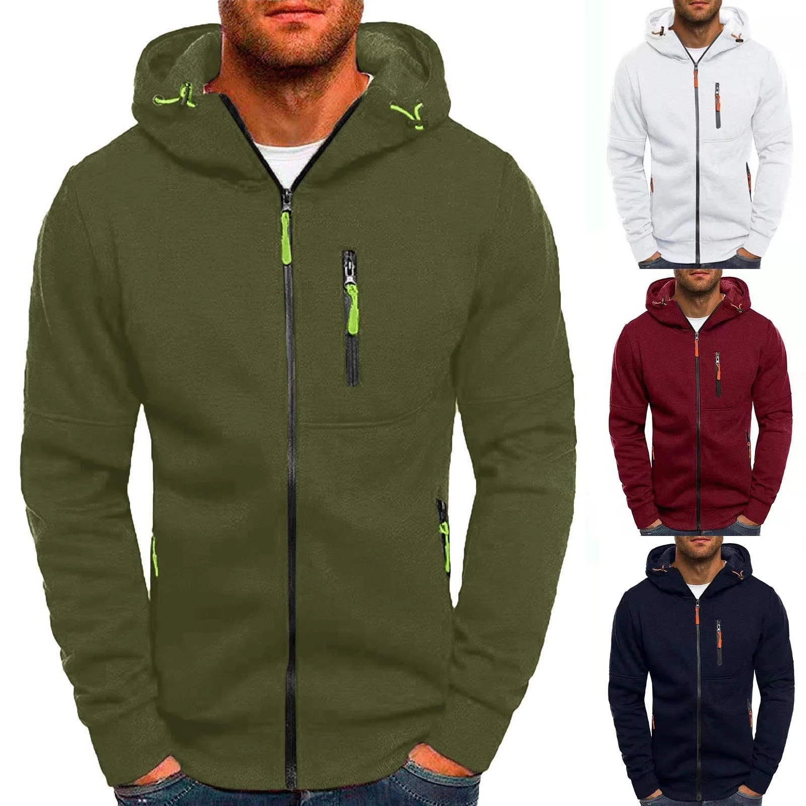 Mens Slim Fit Hoodie Mens Zip Hoodie With Pockets Supersoft Zip-Through Hoodie Fashion Workwear Jackets Cozy Leisure Jacket Long Sleeve Sweatshirt Top Daily Hooded Sweatshirt For Running Navy