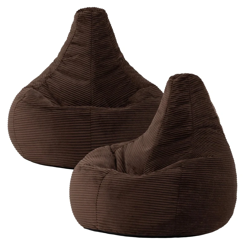 icon Dalton Cord Recliner Bean Bag, Brown, Set of 2, Large Adult Bean Bag Chair with Filling Included, Comfy Chair, Living Room Furniture, Bedroom Furniture