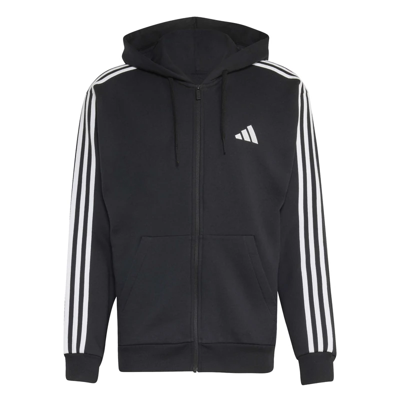 adidas Men's Essentials 3-Stripes French Terry Full-Zip Hoodie Sweatshirt, black/white, XXL