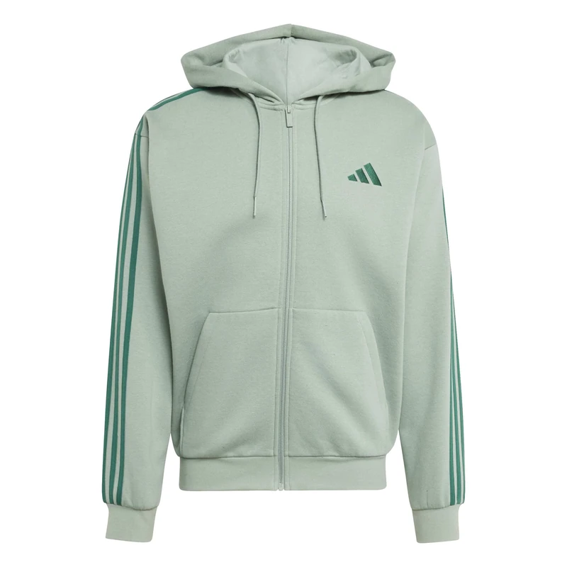 adidas Men's Essentials 3-Stripes Fleece Full-Zip Hoodie Sweatshirt, silver green/collegiate green, L