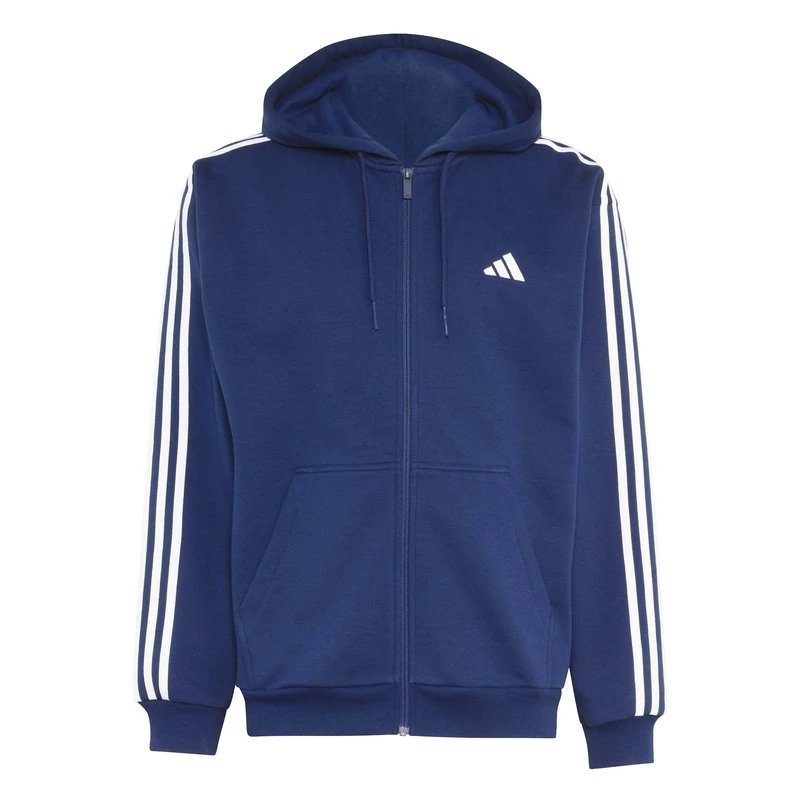 adidas Men's Essentials 3-Stripes Fleece Full-Zip Hoodie Sweatshirt, team navy blue 2/white, XL