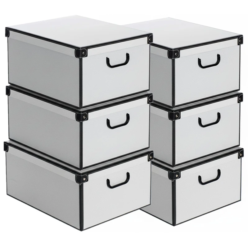 Lavatelli - Set of 6 Storage Boxes with Lids – Seasonal Change Organizer in Cardboard 39 x 50 x 24 cm White Moss – Made in Italy Containers, Durable, Easy to Assemble, with Handles