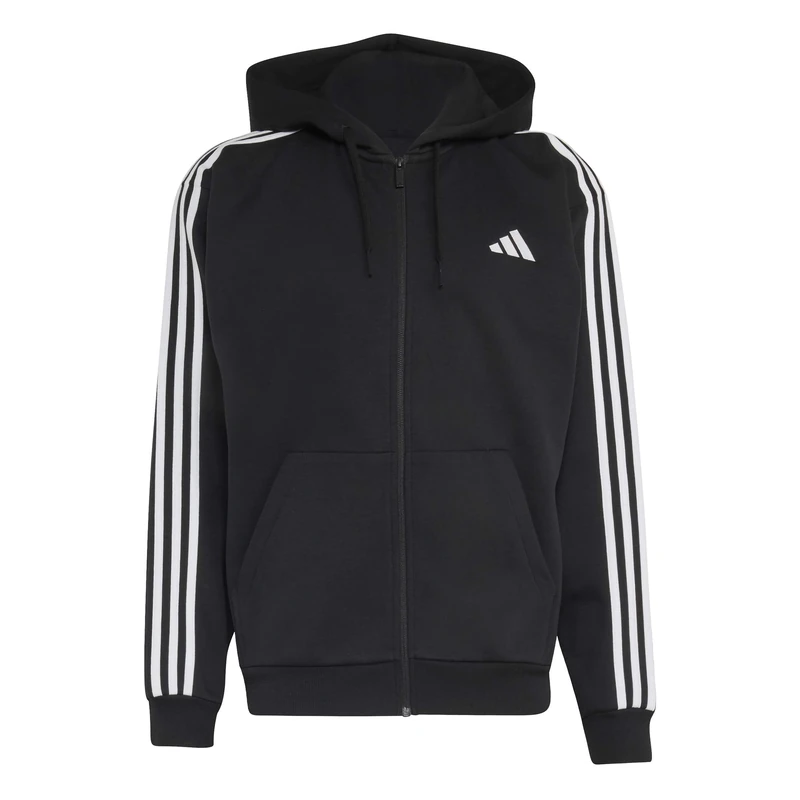 adidas Men's Essentials 3-Stripes Fleece Full-Zip Hoodie Sweatshirt, black/white, 4XL