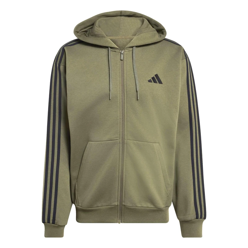 adidas Men's Essentials 3-Stripes Fleece Full-Zip Hoodie Sweatshirt, Olive Four/black, XXL