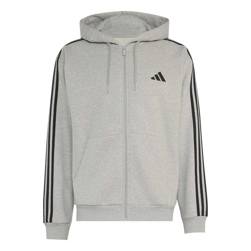 adidas Men's Essentials 3-Stripes French Terry Full-Zip Hoodie Sweatshirt, medium grey heather/white, XXL