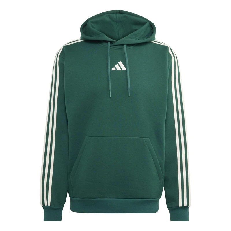 adidas Men's Essentials 3-Stripes Fleece Hoodie Sweatshirt, collegiate green/off white, XL