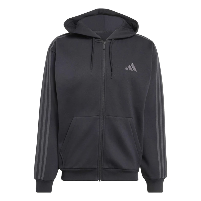 adidas Men's Essentials 3-Stripes Fleece Full-Zip Hoodie Sweatshirt, black/carbon, 3XL