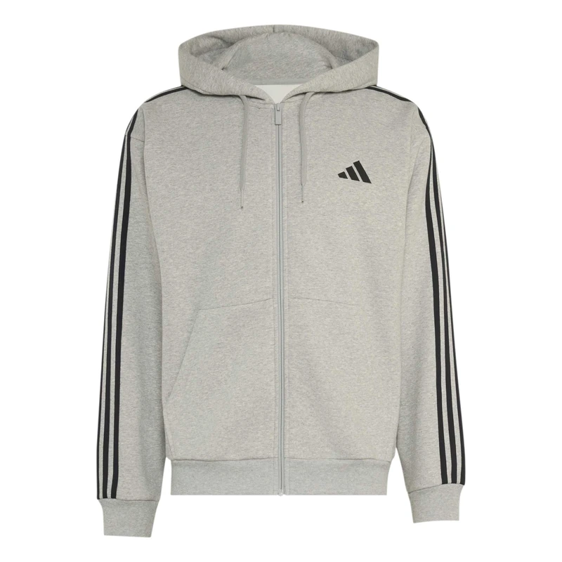 adidas Men's Essentials 3-Stripes Fleece Full-Zip Hoodie Sweatshirt, medium grey heather/white, L