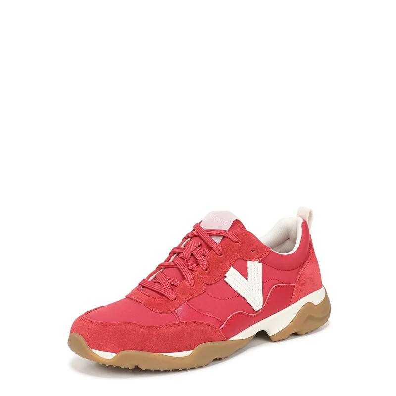 Vionic Women's Walk Slim Glide Lace-Up Trainers, Red Leather, Wide Fit, UK 5.5