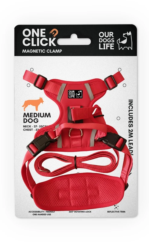 Magnetic Dog Harness & 2M Lead Set | One-Hand Easy Lock Harness for All Dogs | Reflective, Breathable, No-Pull Design with 360° Swivel Buckle | SGS Tested Strong & Safe