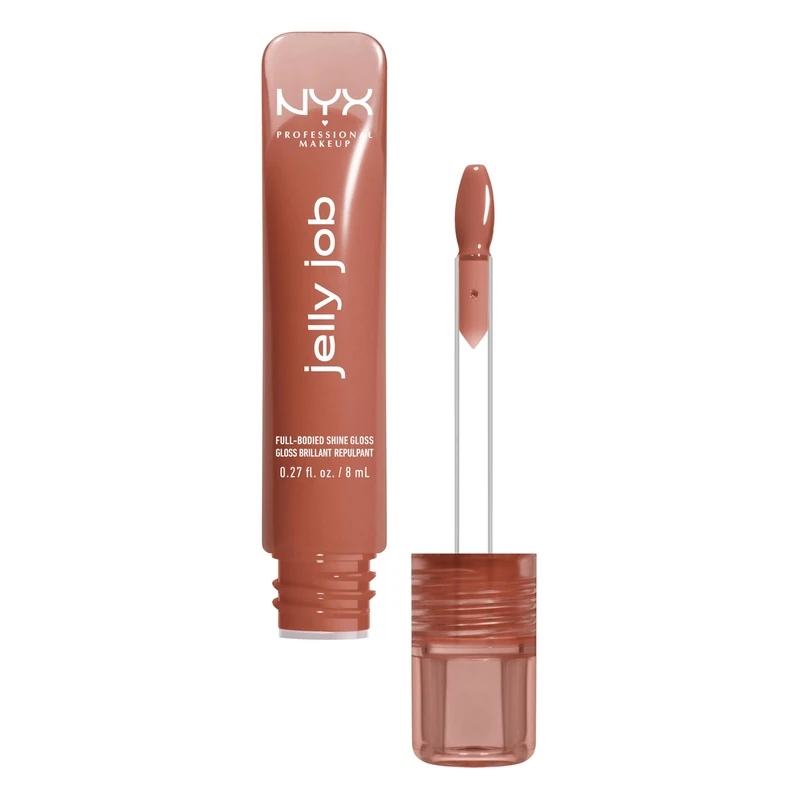 NYX Professional Makeup Jelly Job Peptide Lip Gloss, High-Shine Glassy Finish, Volumizing Peptide Complex & Cherry Oil, 16 Shimmer & Pure-Shine Shades, Shade: Toast N' Jelly