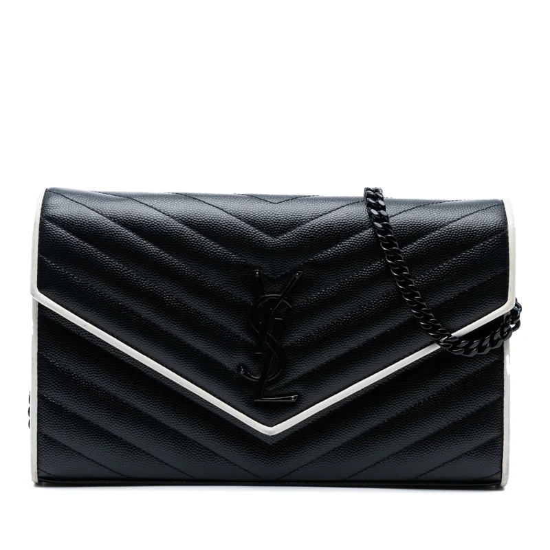 Yves Saint Laurent Pre-Loved Grain De Poudre Matelasse Chevron Monogram Chain Wallet Handbag Crossbody Bag